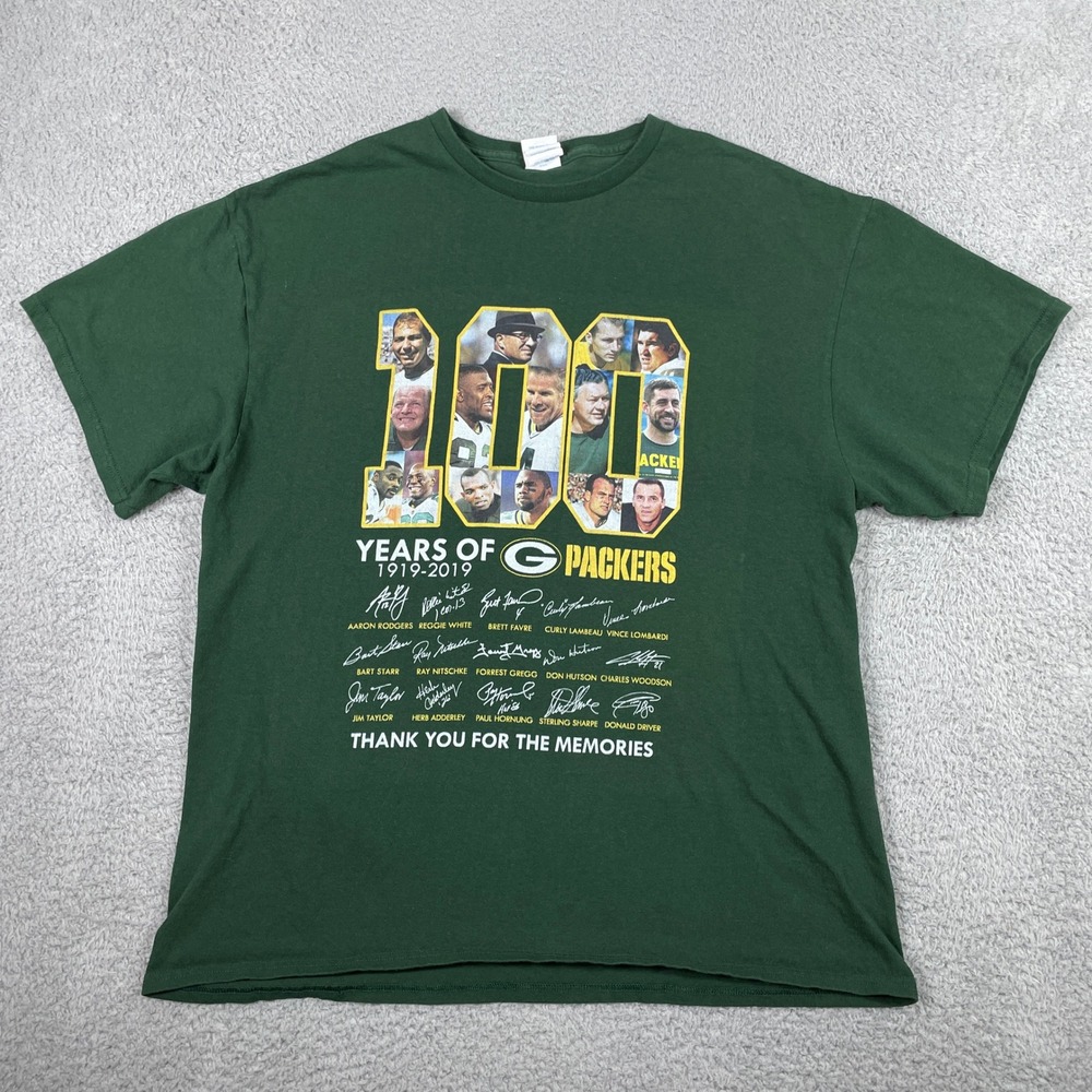 Green Bay Packers 100 Years Anniversary T-Shirt Mens XL Green Graphic Delta Tag